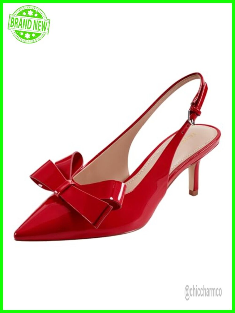 Marc Fisher Allon Faux Patent Leather Slingback Stiletto Heel Pointed Toe